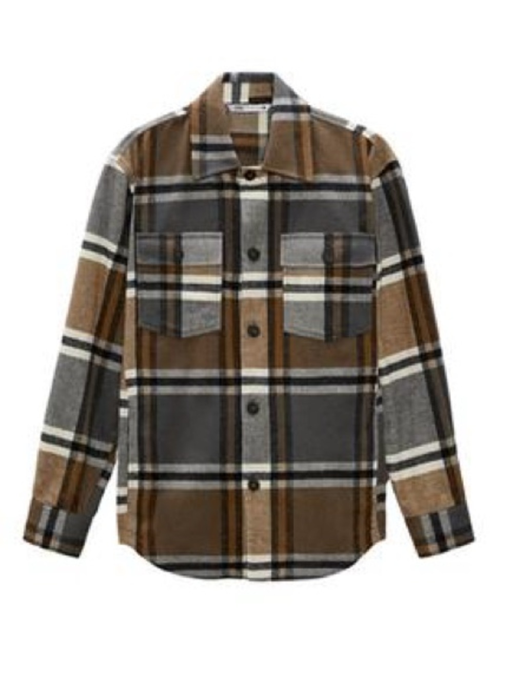 Zara Men's Brown and Gray Plaid Overshirt